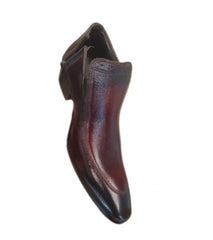 Brown-black pure leather shoe with side metal zip - for men