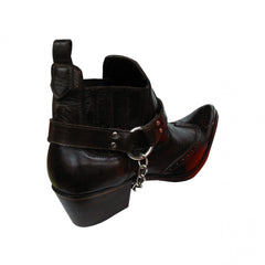 Black Leather Western Cowboy Boots With Side Metal Chain and Metal Strip at Front Sharp Curve-ForMen