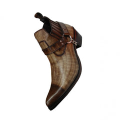 Brown Leather Amazing Western Cowboy Boots With side metal chain and front sharp curve - For Men